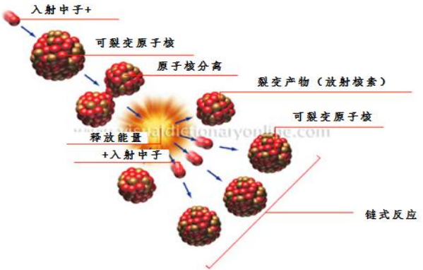 核裂变是由中子撞击一个质量非常大的元素的原子核后所引发的链式反应